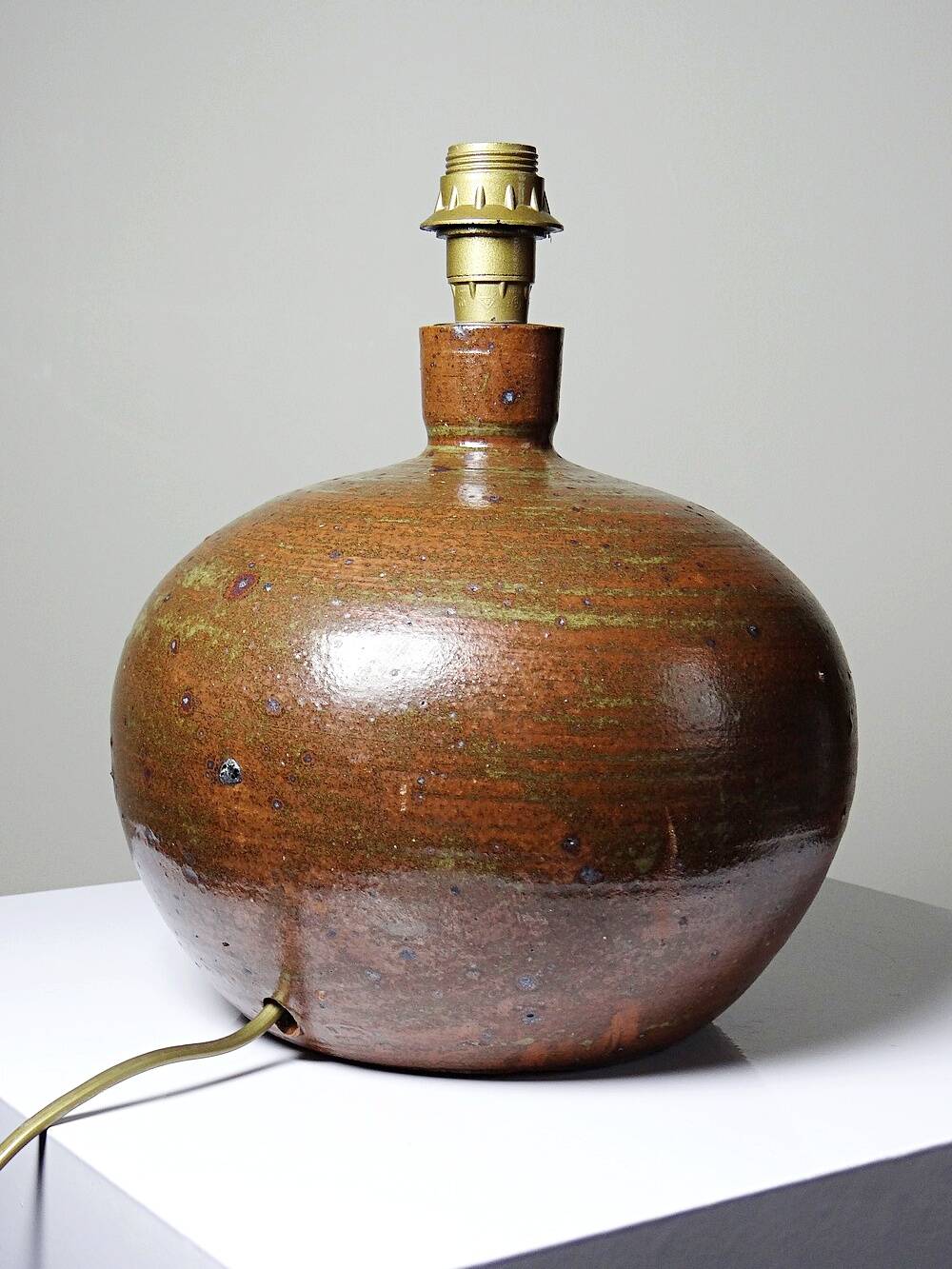 Grosse lampe boule grès pyrité émaillé vintage Baudat La Borne