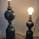 Pair of vintage beech wood lamps in black/grey lacquer.