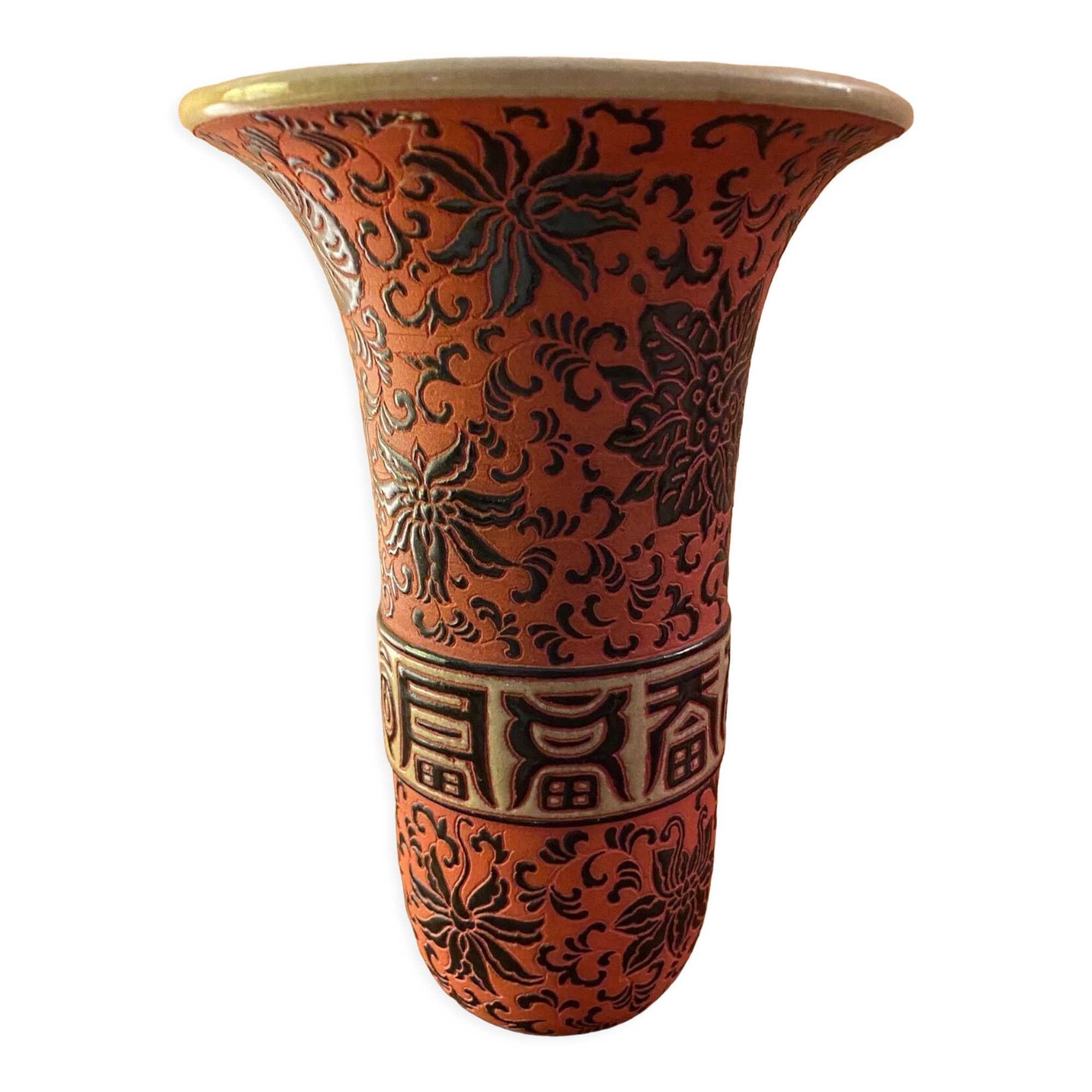 Ceramic vase, red cloisonné