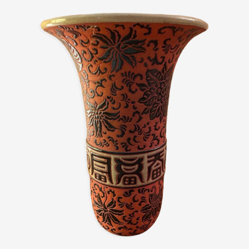 Ceramic vase, red cloisonné