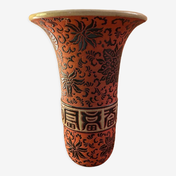 Vase céramique , cloisonné rouge