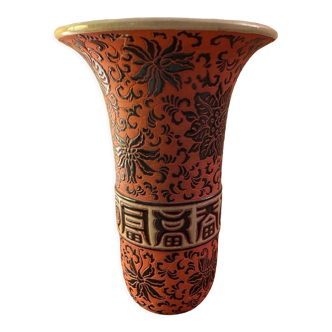Ceramic vase, red cloisonné