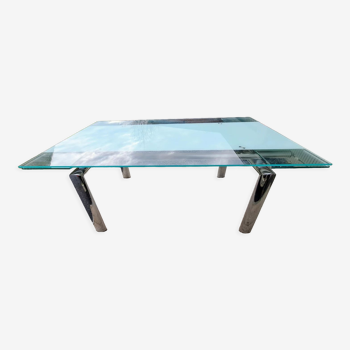 Table extensible en acier chromé et verre