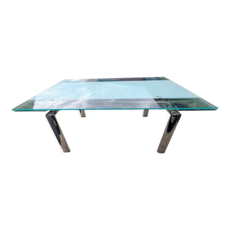 Extendable table in chrome steel and glass