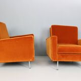 Pair of 1st edition easy chairs 25 BC by Florence Knoll in velvet, 1950s