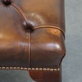 Brown cow leather chesterfield footstool