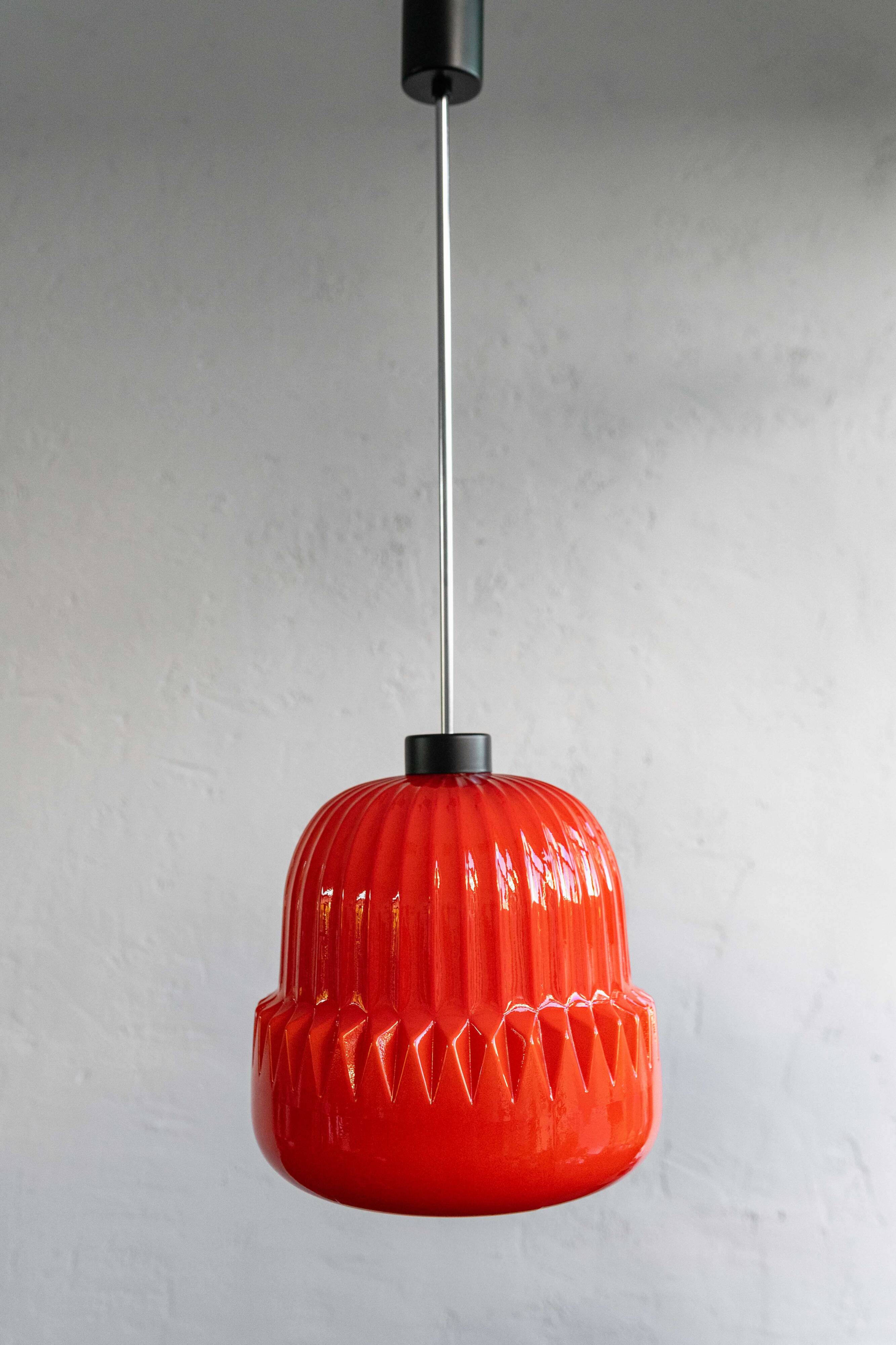 Vintage Czechoslovak Glass Hanging Lamp By Osvětlovací Sklo, 1970s