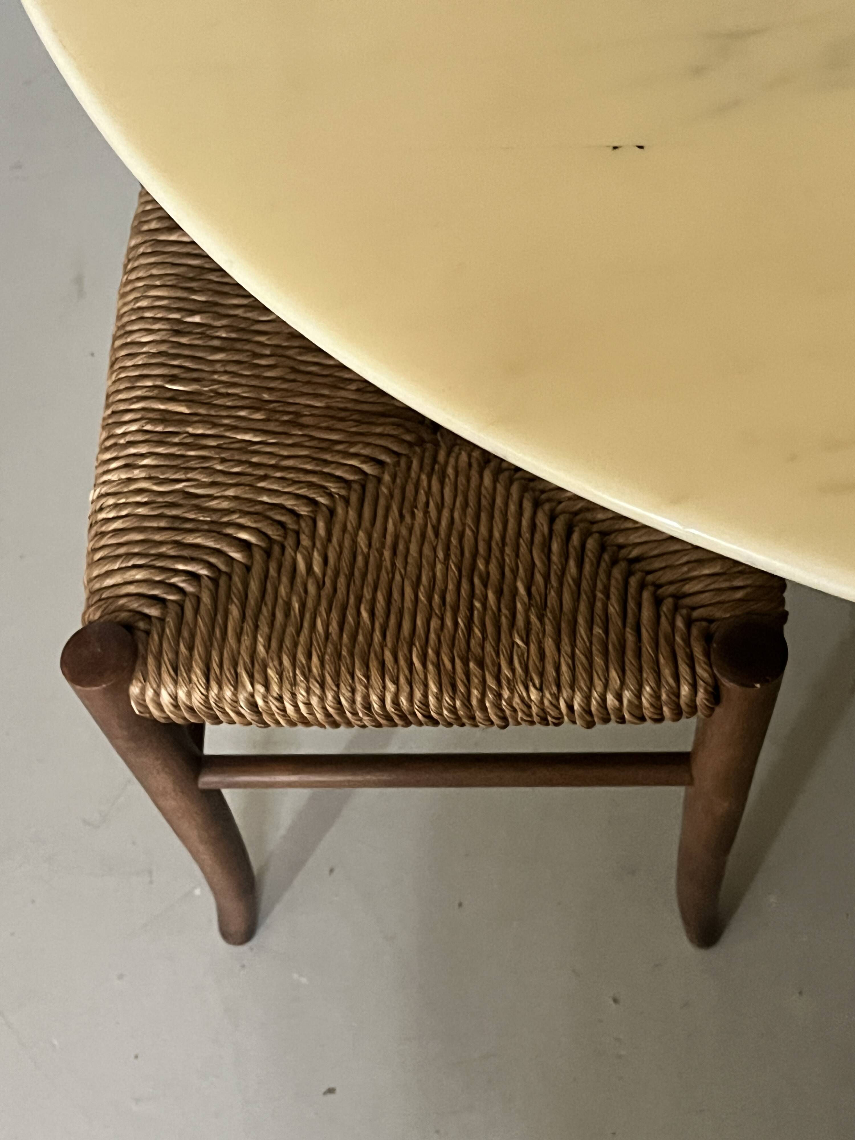 tabouret de table vintage en bois et osier, 1960