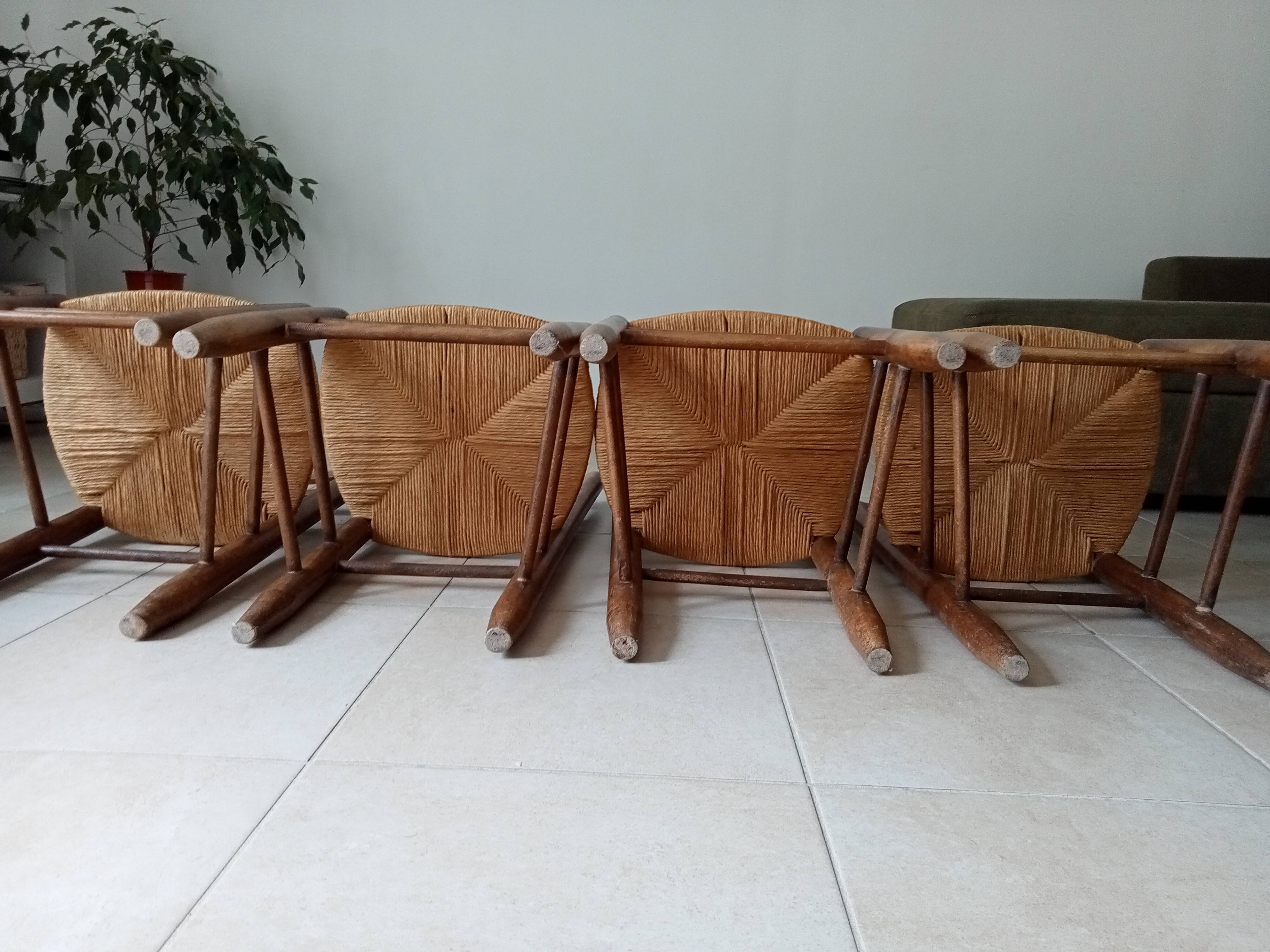Set of 4 antique mountain chairs in the style of Charlotte Perriand