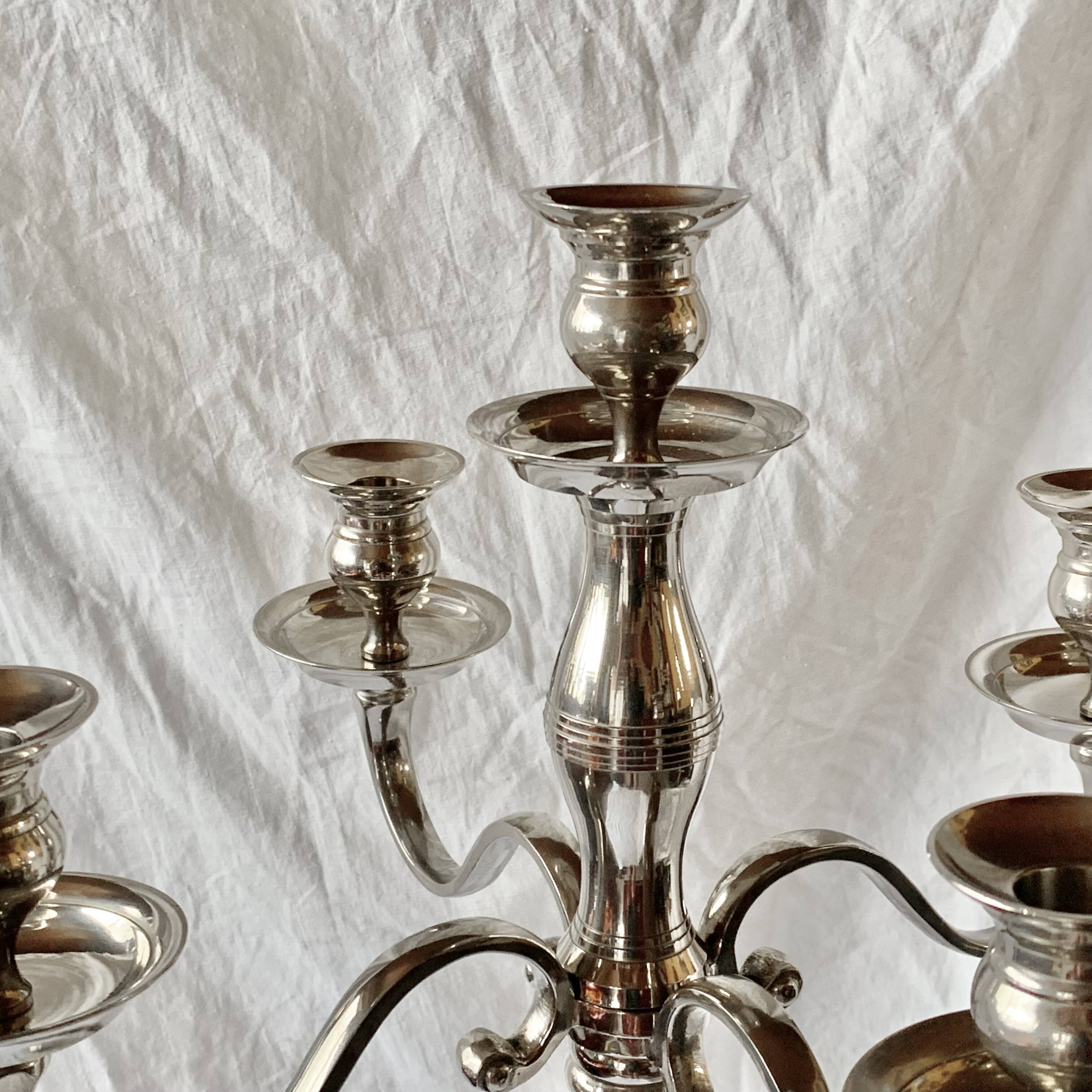 Antique large five-armed chrome-plated steel candlestick - 76cm