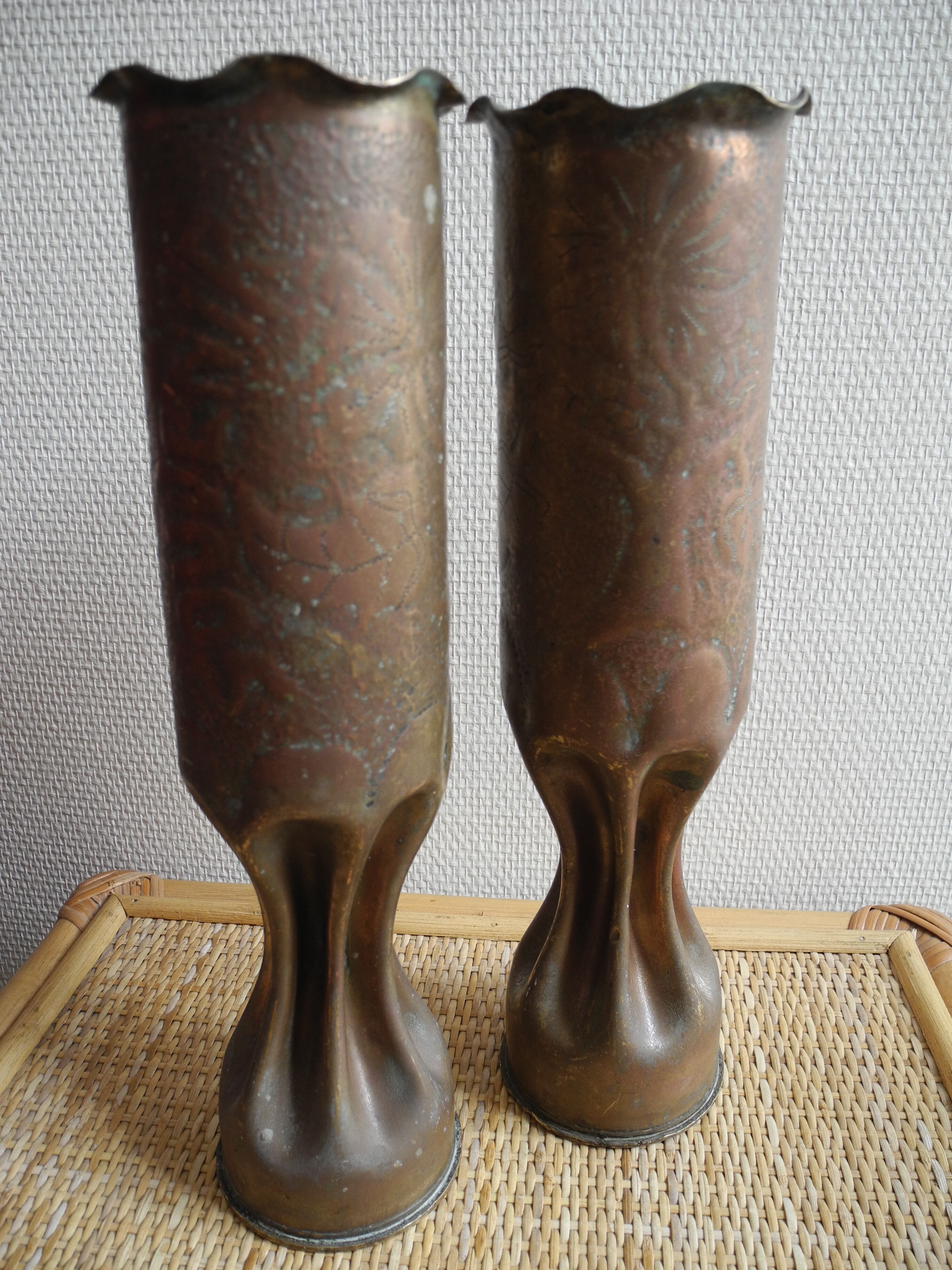 Pair of engraved art trench casings