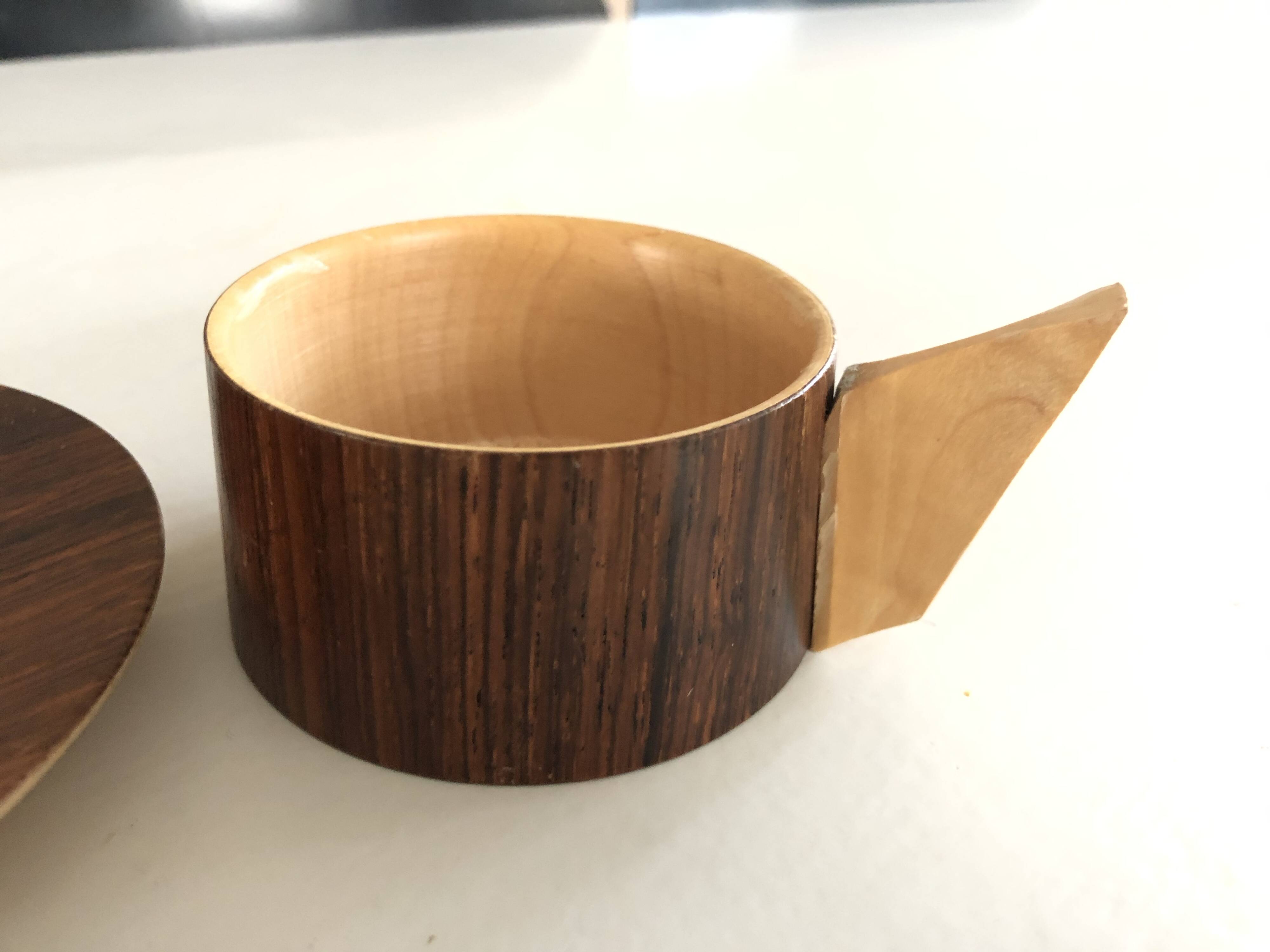 Vintage wooden cups and saucers in teak