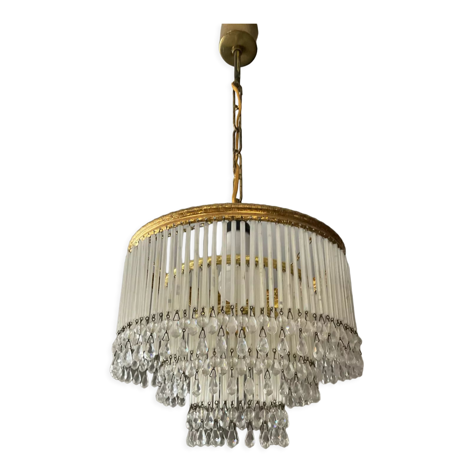 Waterfall chandelier in brass and tassels from the 60s and 70s