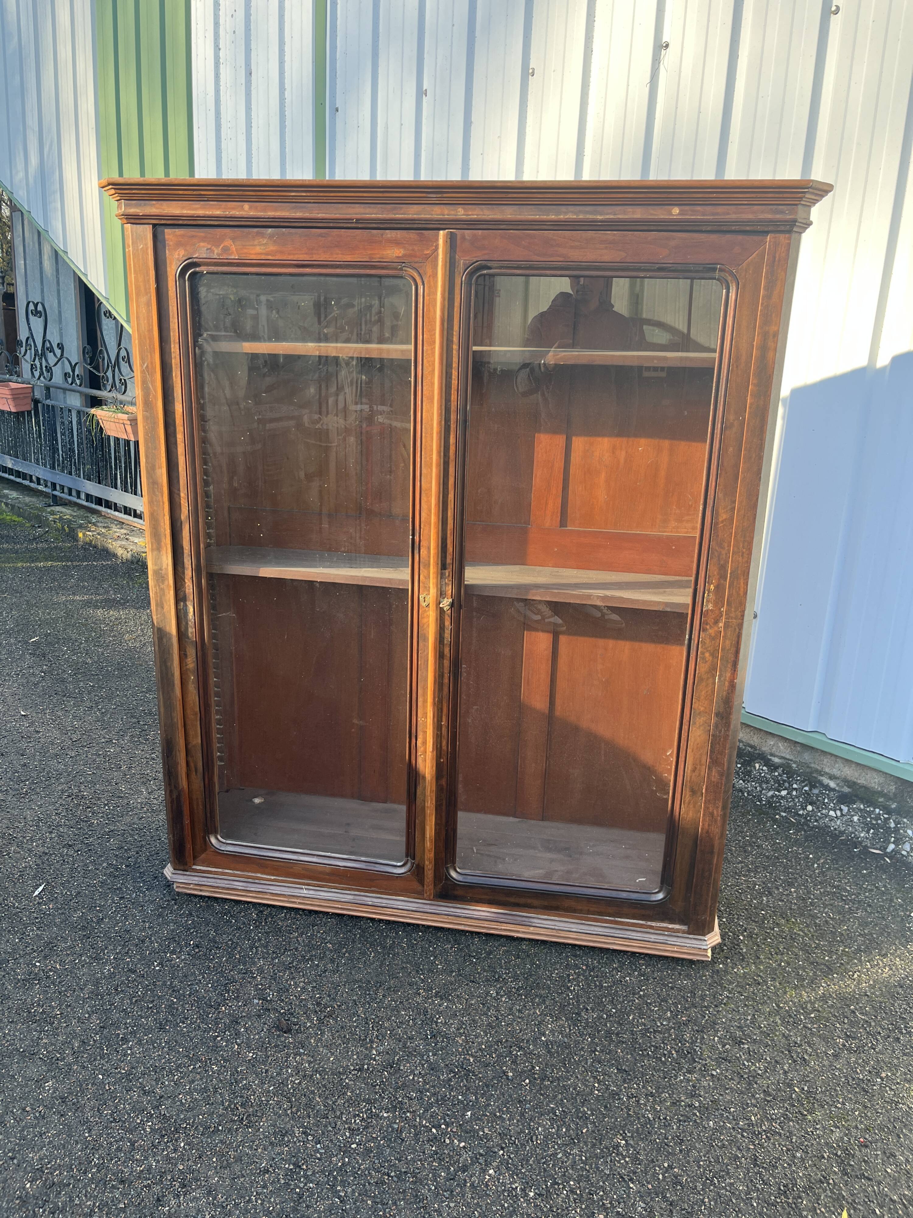 Large Old Glass Library – Double Glass Door – Wood