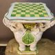 "Elephants" design chess table, enamelled, hand-painted.