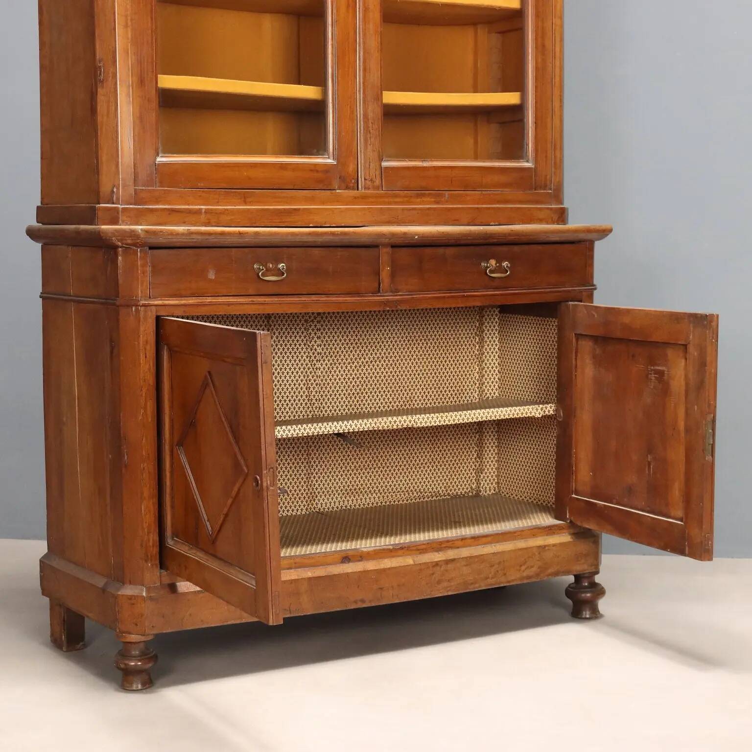 Antique walnut display cabinet, Italy, 19th century
