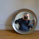 round mirror 1970s brushed stainless steel frame 43 cm