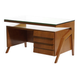 Mid-century Gio Ponti desk / Italian desk with a wooden and glass top