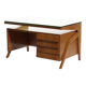 Mid-century Gio Ponti desk / Italian desk with a wooden and glass top