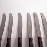 Set of 6 table knives Red Bakelite handle Art Deco period 1930 Stainless steel blade