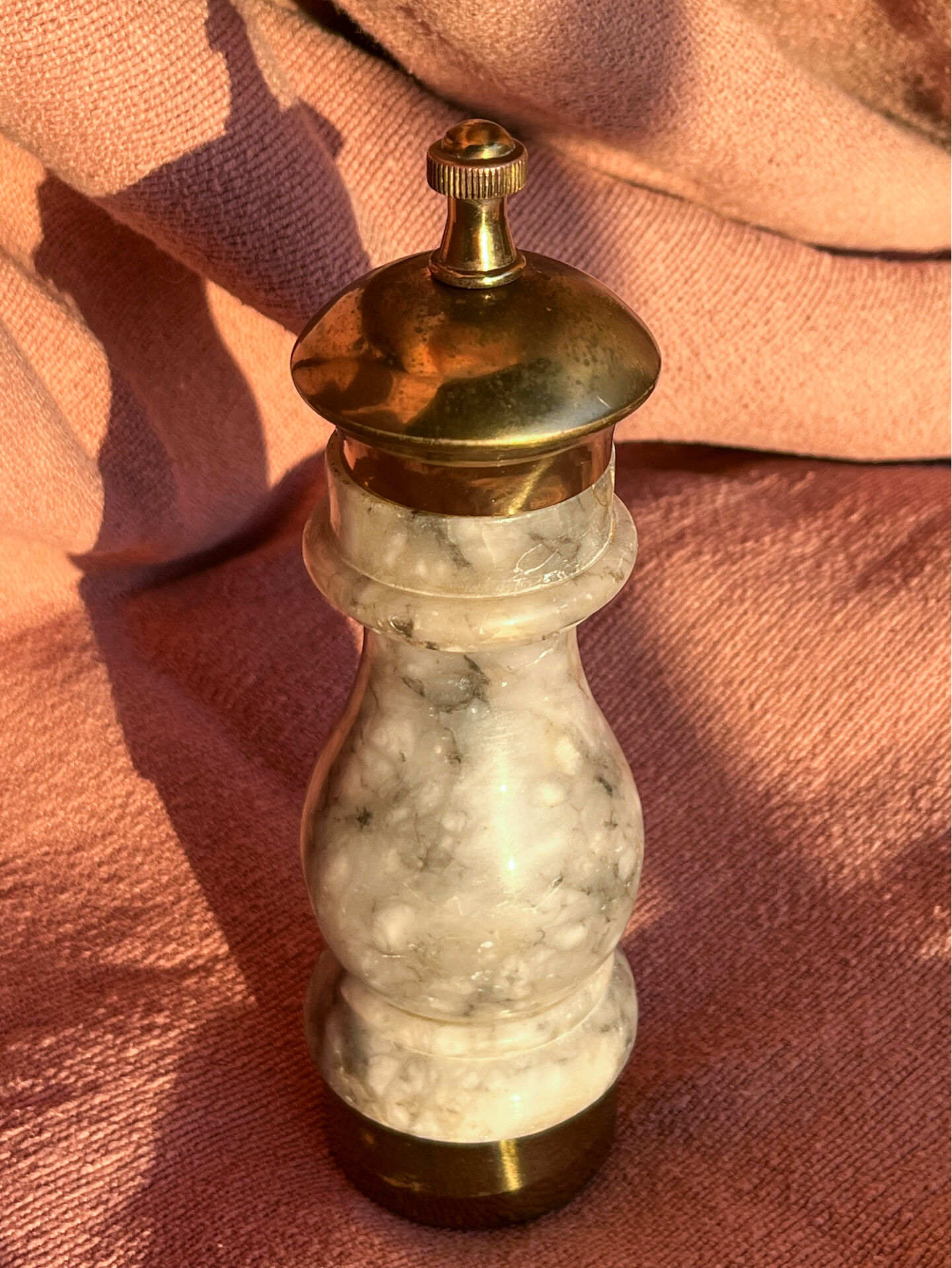 pepper mill, Italian, stone and brass, 1960s