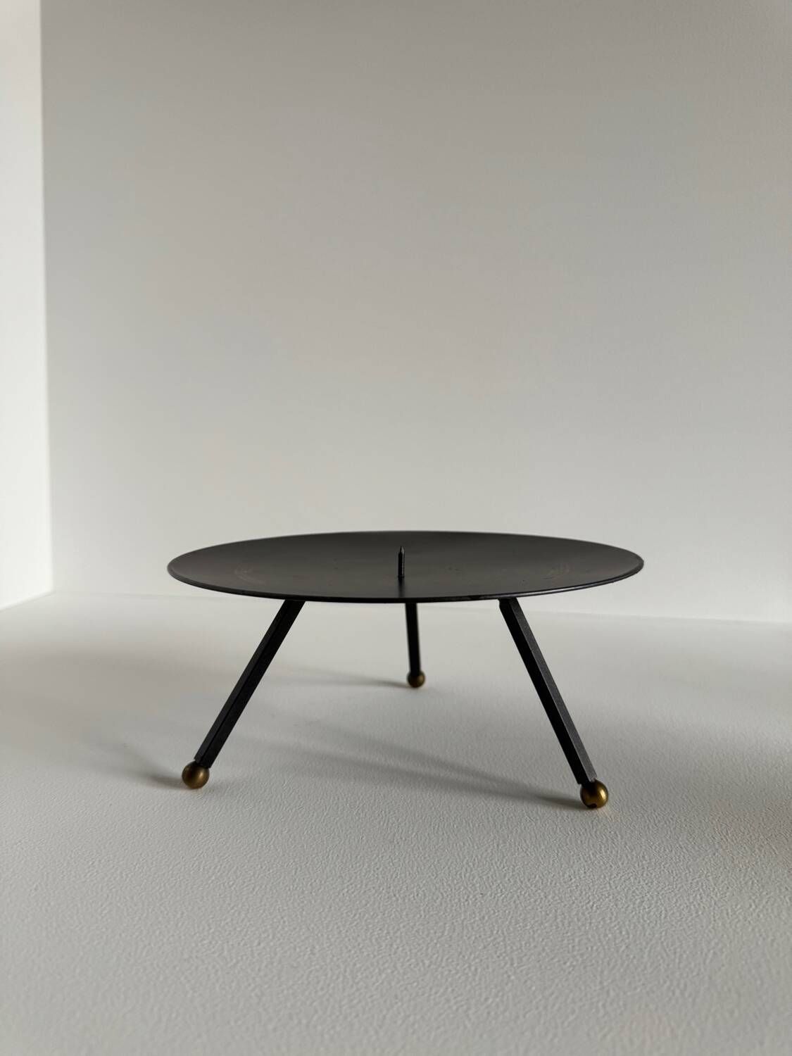 Vintage Modernist Large Sized Black Metal Candle Holder