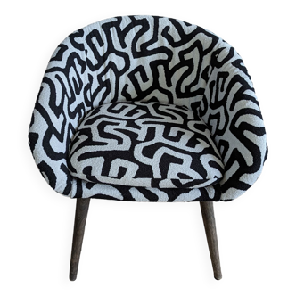 Fauteuil imprimé blanc noir refait neuf