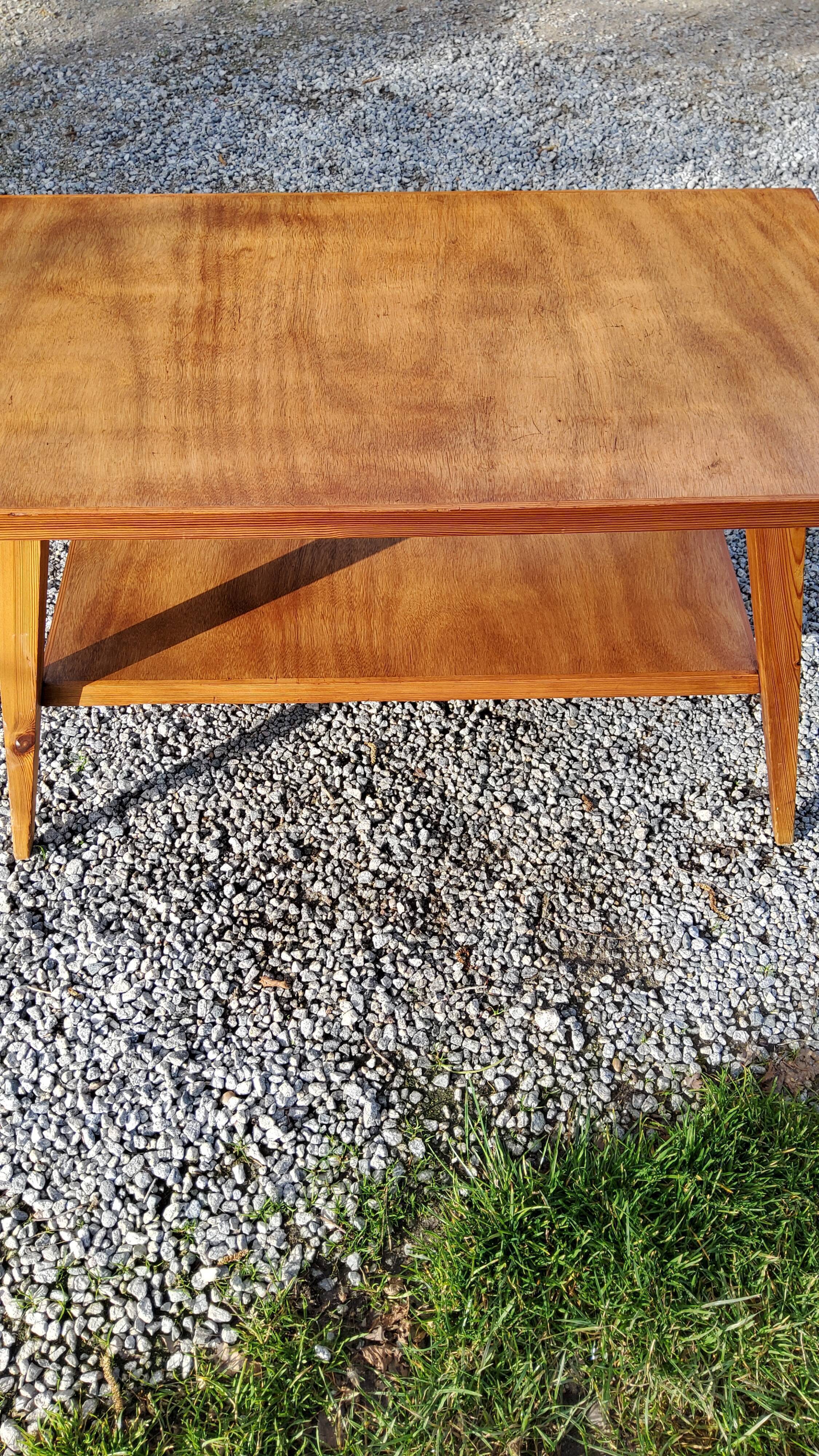 Coffee table of the 50s feet compass double wooden tops