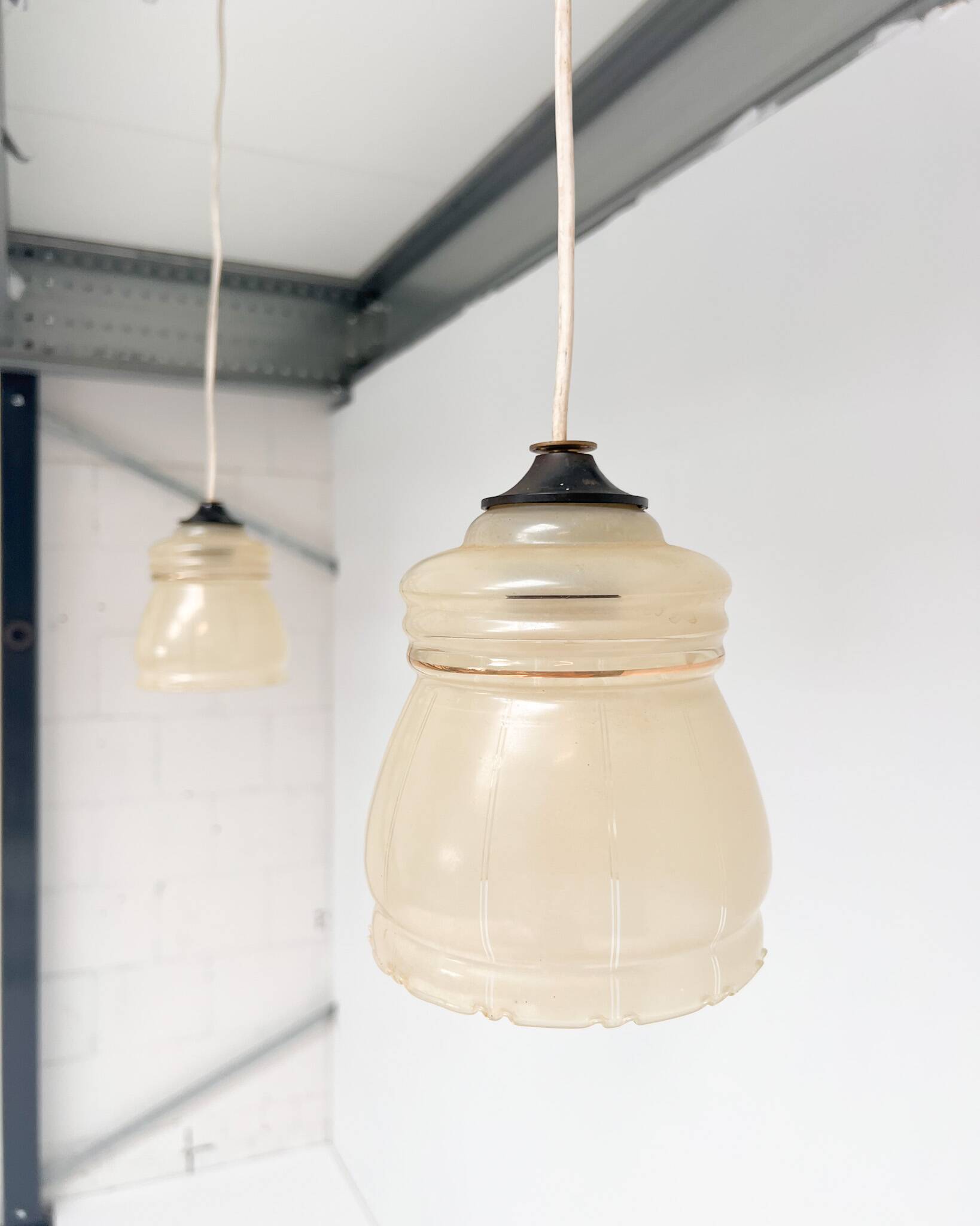 Set of 2 vintage beige ceiling lamps, 1960s
