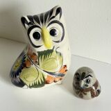 Duo de hiboux en céramique artisanale vintage