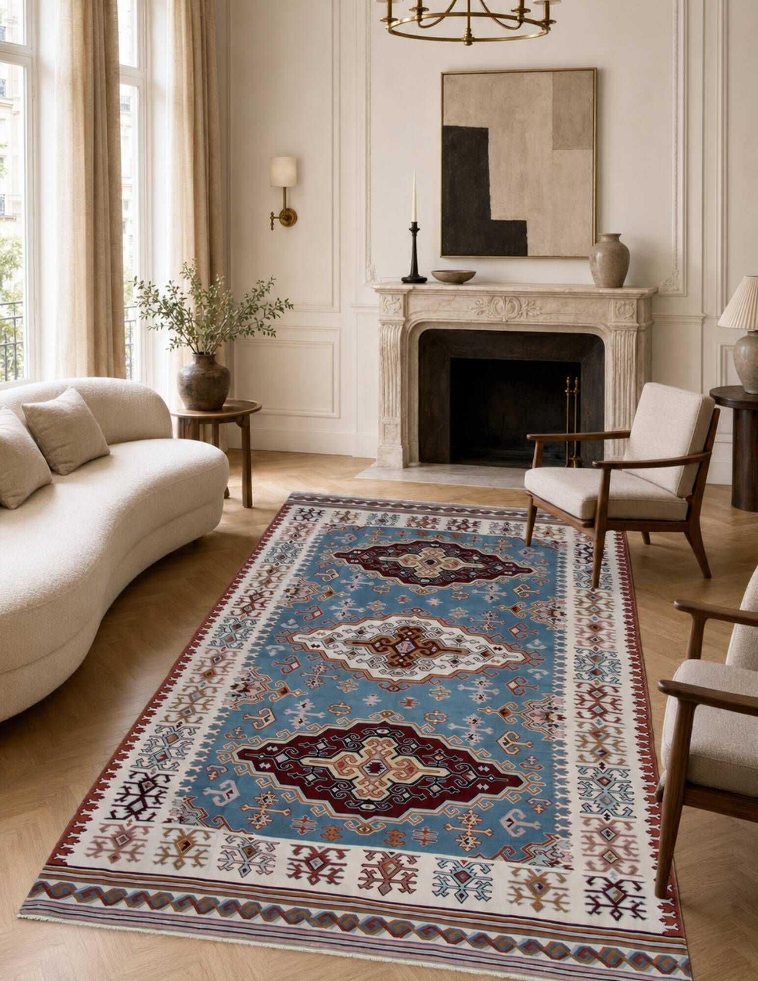 Antique Serbian Rug, Handmade Carpet Vintage Kilim, Geometric Oriental Rug
