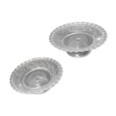 Duo of molded glass display cups, arabesque décor