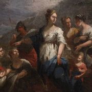 Antique Venetian painting from the 18th century, Moses saved from the water