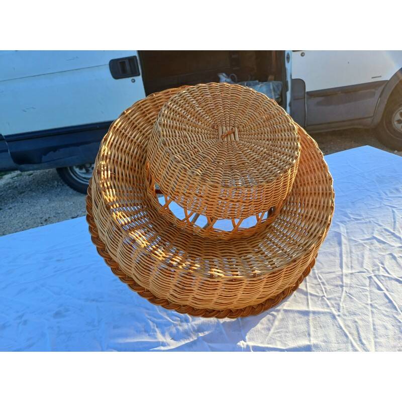Panier vintage porte bouteilles et verres osier