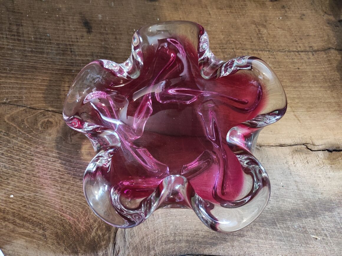 Cendrier vintage des années 60-70 en verre violet de Murano