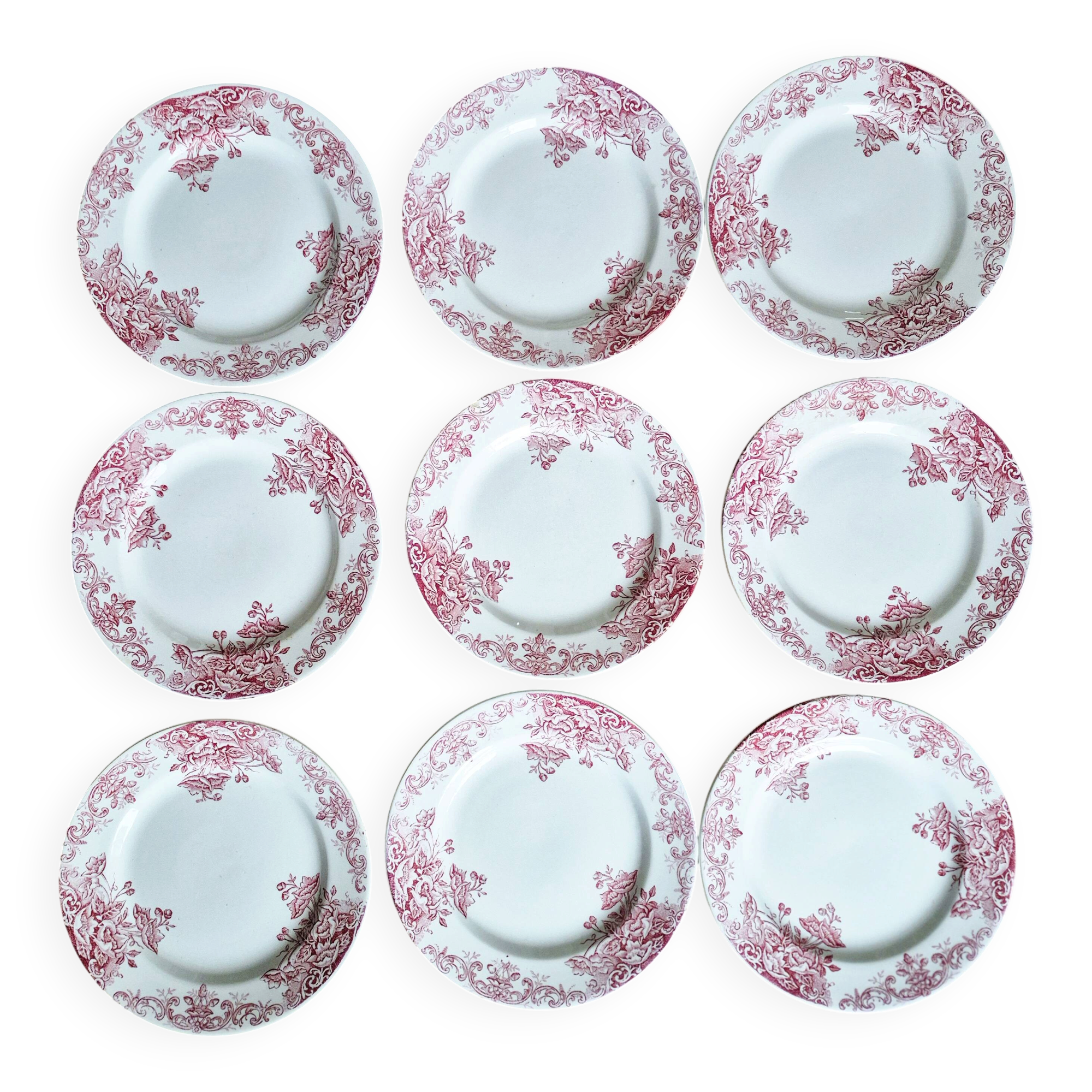 Flat plates made of ironstone LG (Léon Grave 1890/1913), Bouto model.