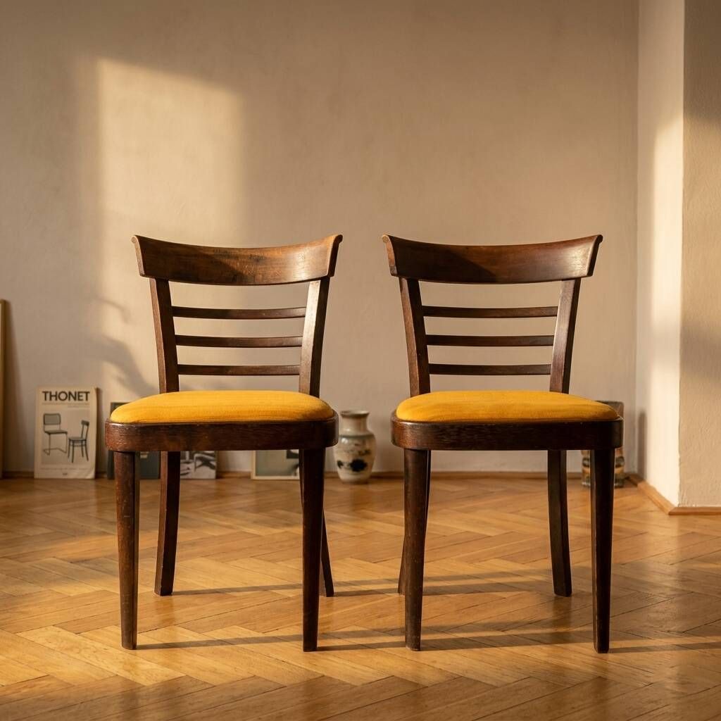 Pair of dining chairs by INTERIER n. p. Praha, wooden dining seating, 1974