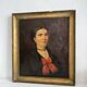 Peinture ancienne huile sur toile portrait femme noeud rouge fin 19eme