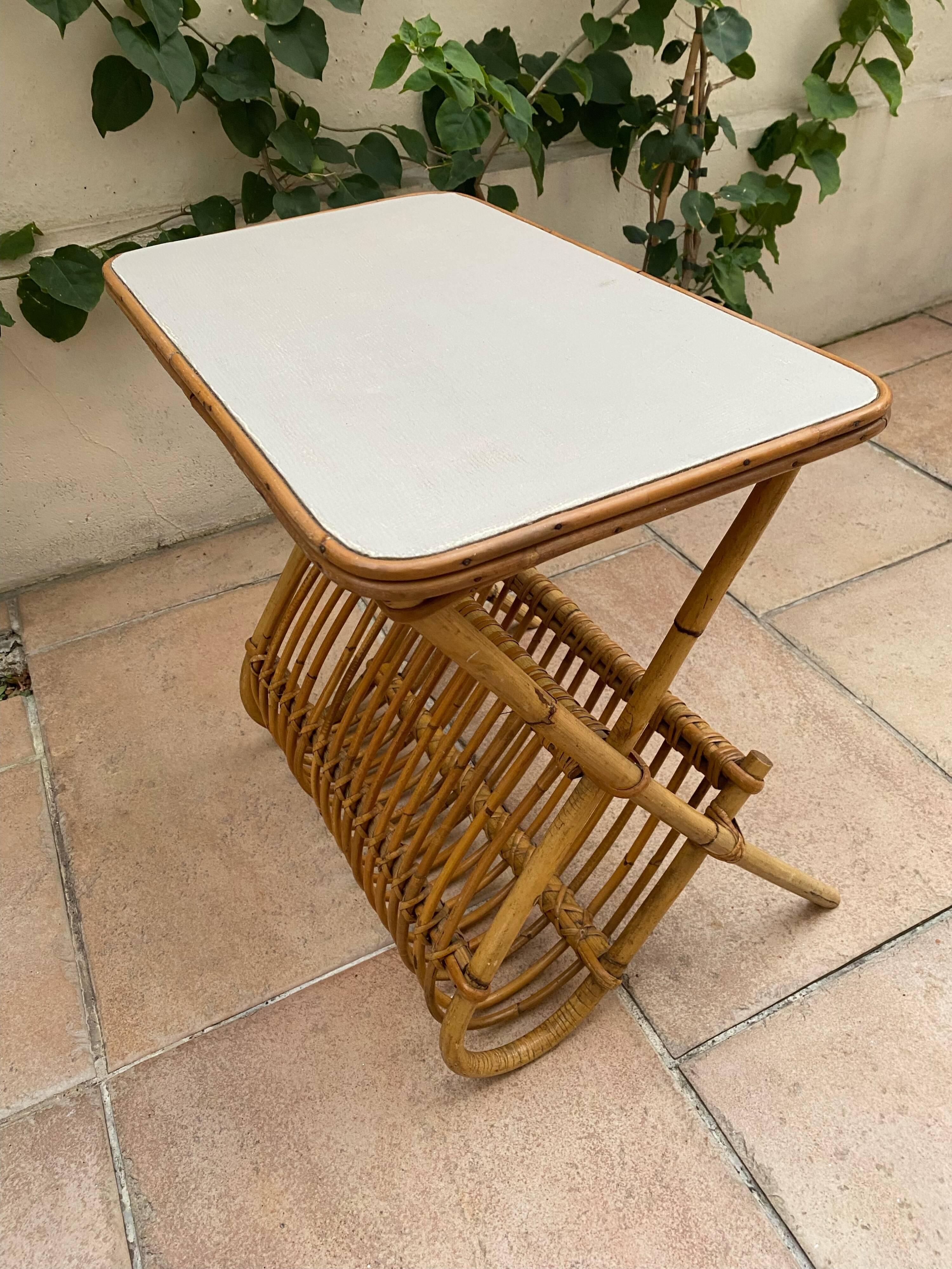 Rattan table.