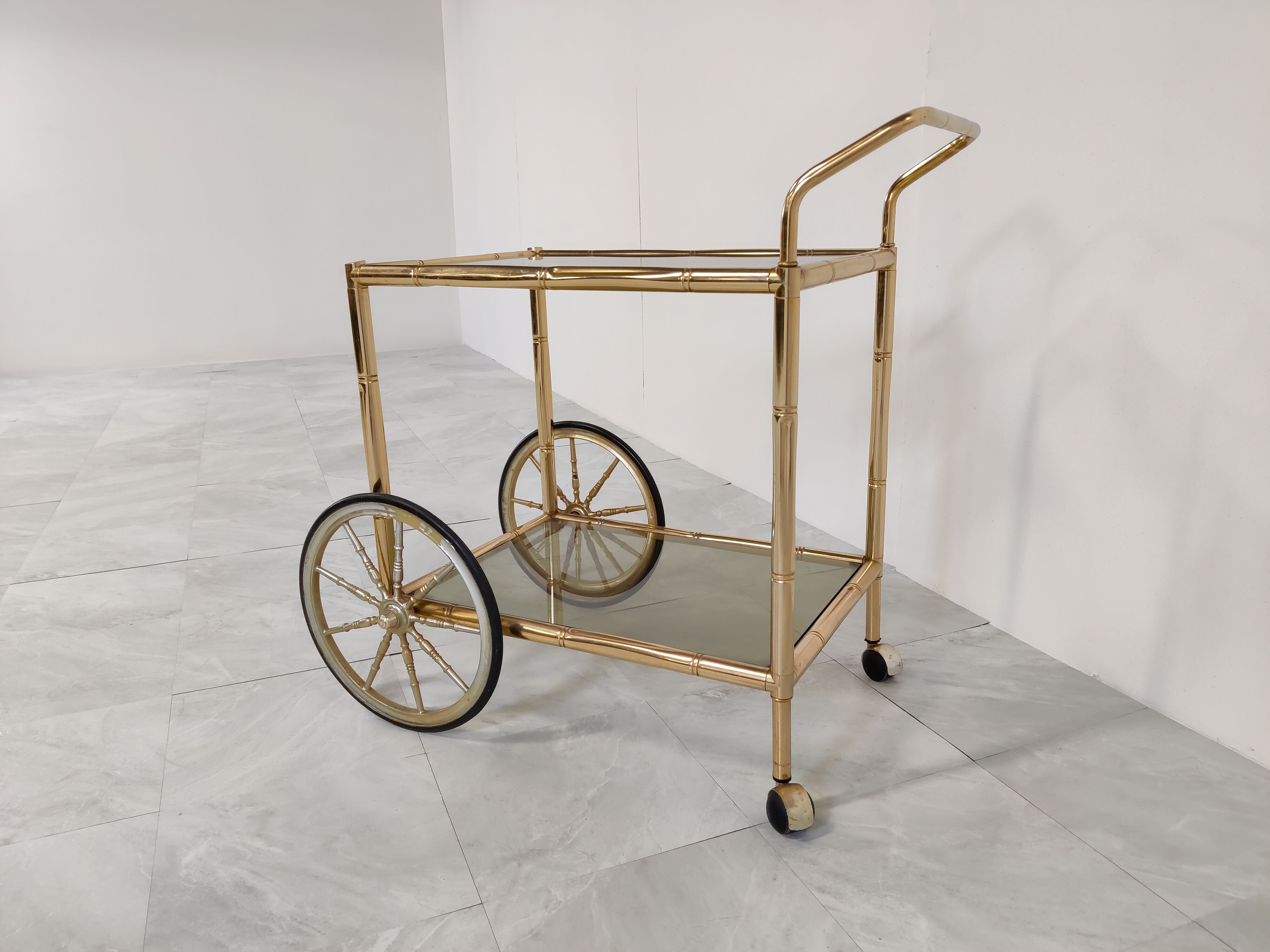 Brass faux bamboo drinks  trolley, 1970s