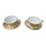 Pair of antique quimper hb ceramic cups vintage flower decor #b284