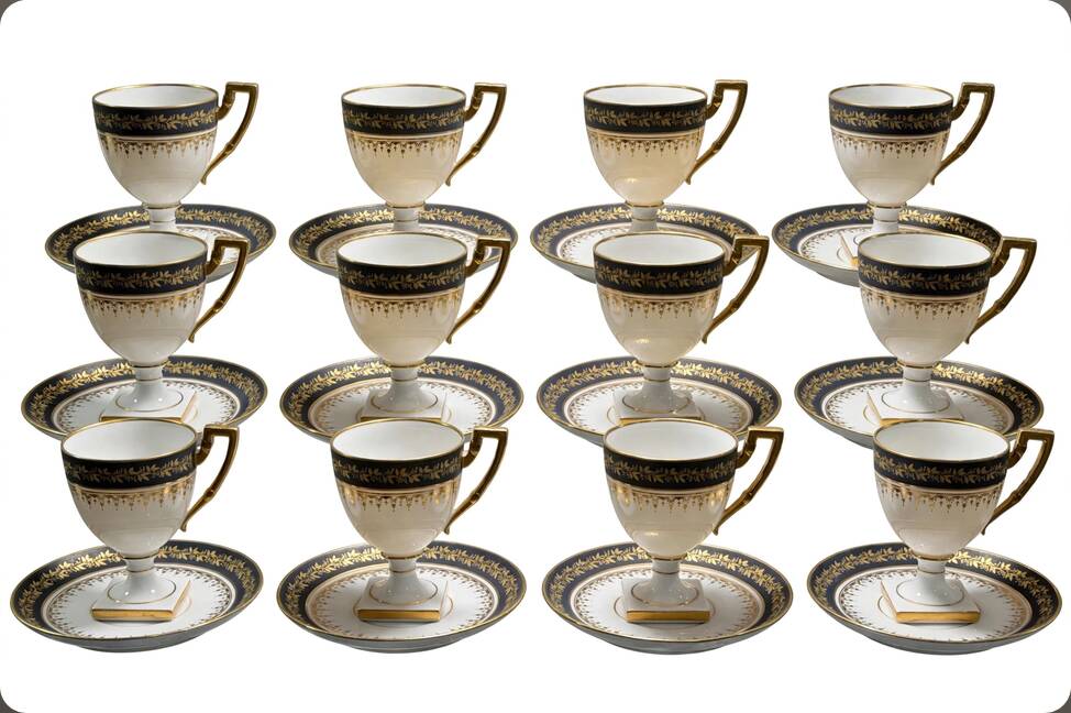 Coffee service for 12 cups Empire, Limoges porcelain, brand "A.F.", circa