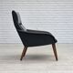 1970s, Danish armchair, black artificial leather, teak wood legs.