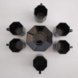 6 espresso coffee cups and their black saucers Octime Arcoroc