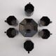 6 espresso coffee cups and their black saucers Octime Arcoroc