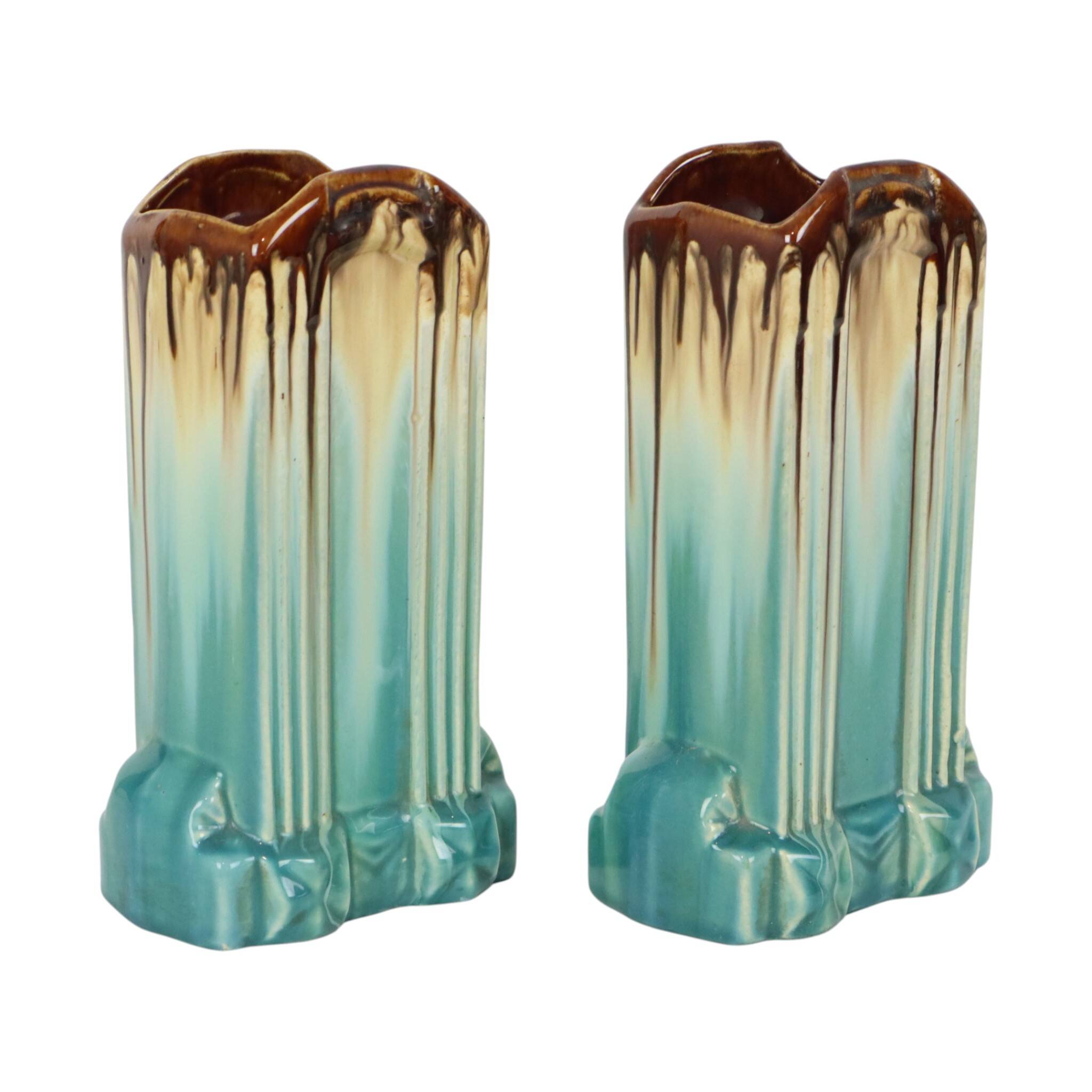 Belgian Art Deco Turquoise Earthenware Vases, Thulin, 22 cm