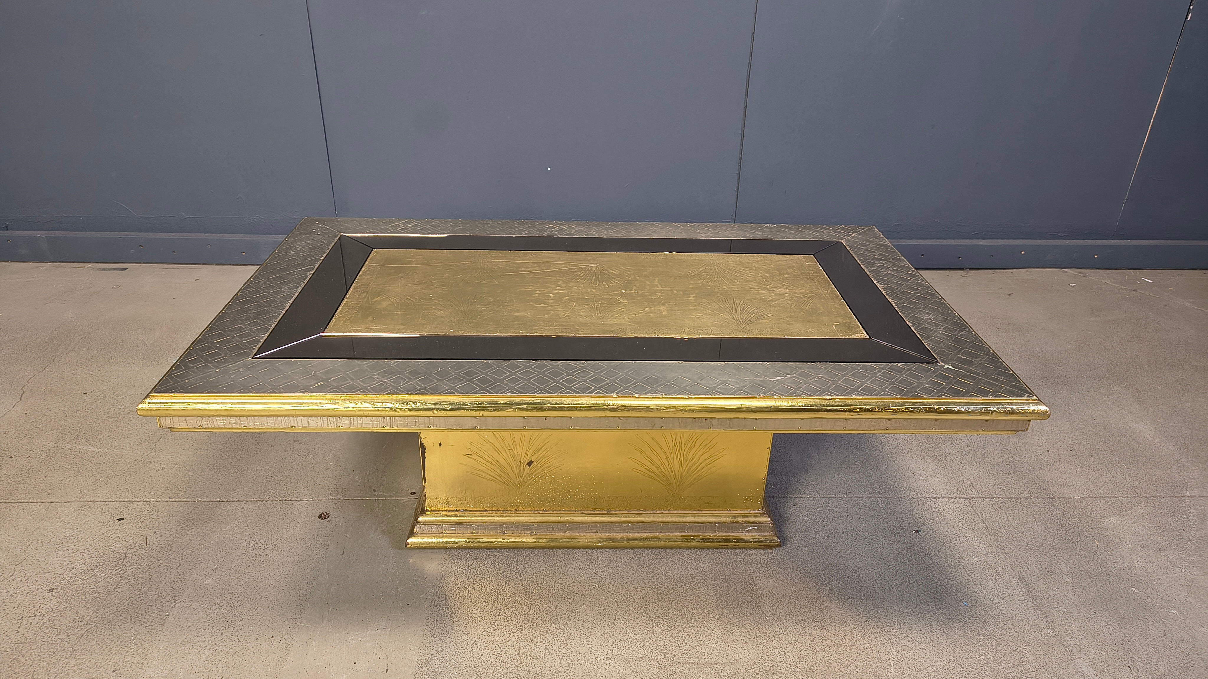 Gony Nava etched brass coffee table, 1970s