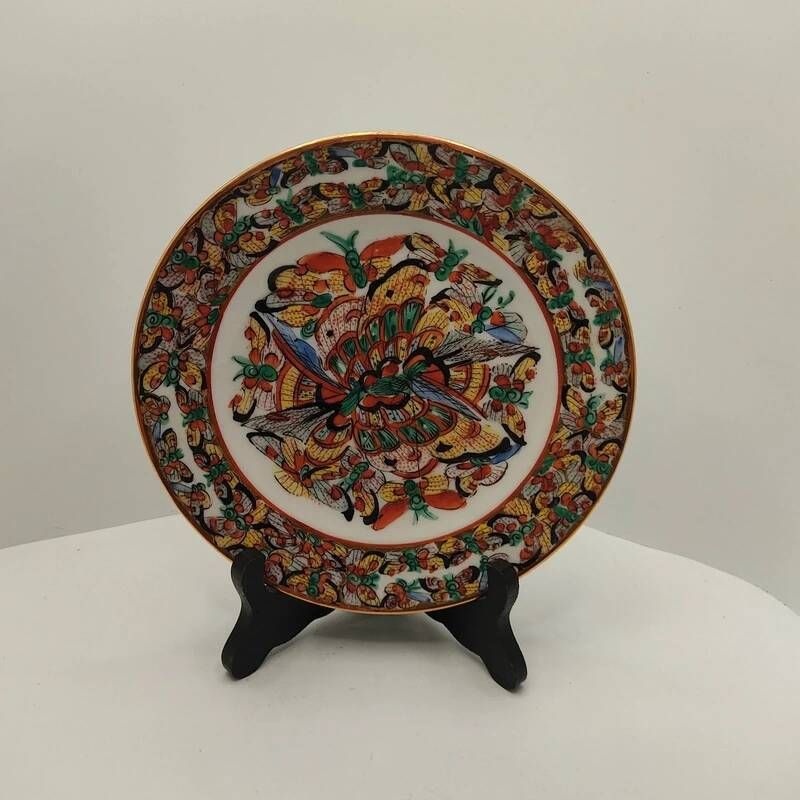 Plate 1000 butterflies family canton pink floral polychrome decor Asia-Z851
