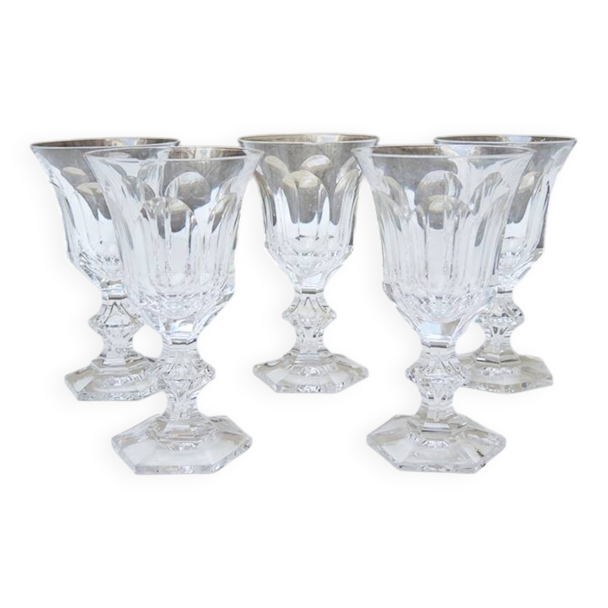 5 Metternich Style Crystal Stemmed Glasses H 13 cm