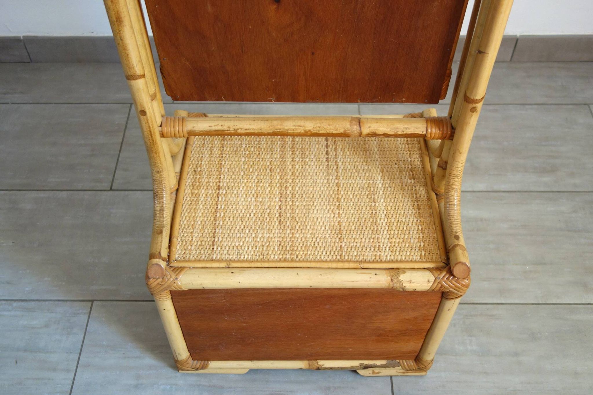 Miroir psyché osier tressé et bambou, années 70/80